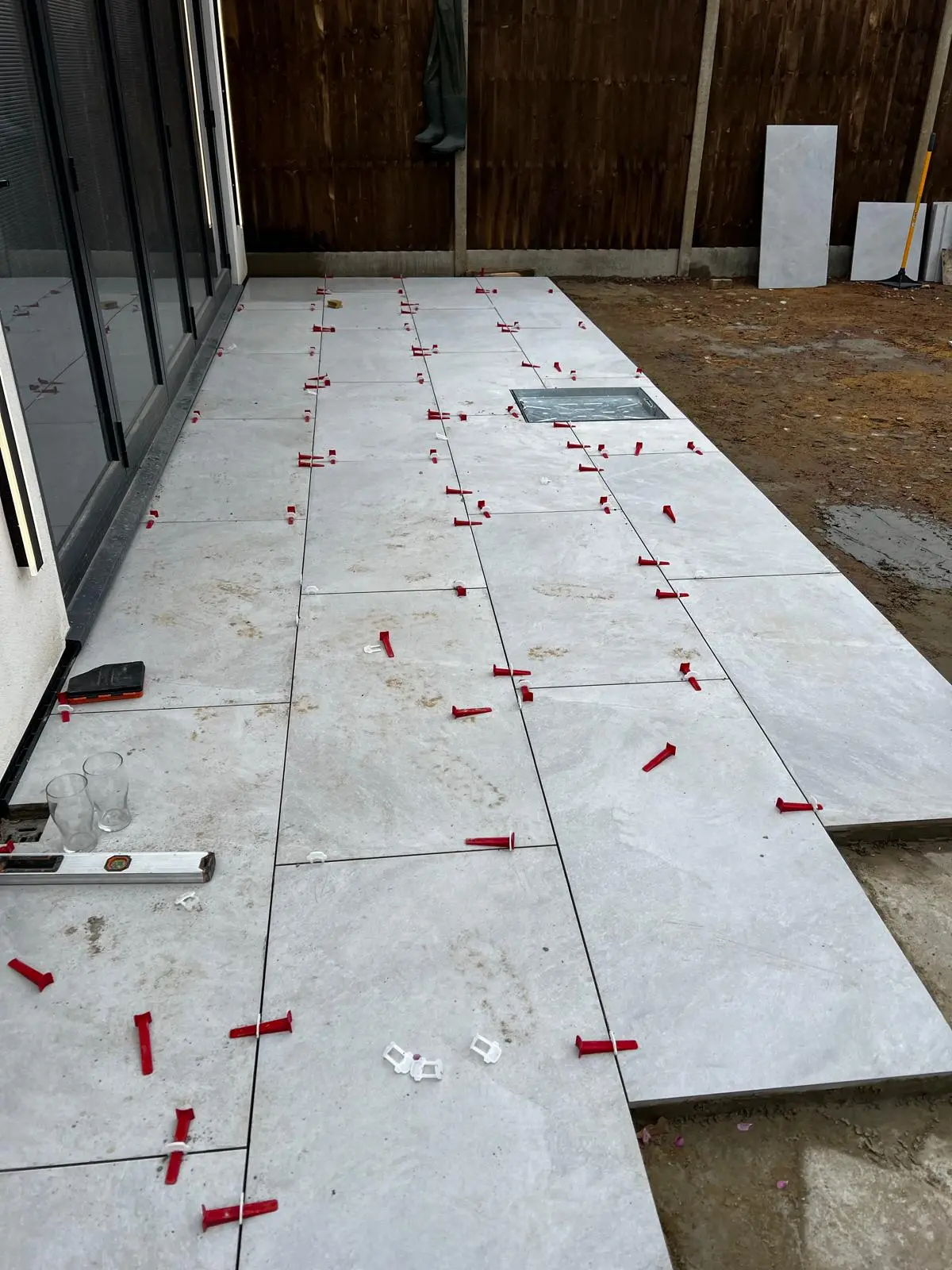 Garden patio installation in progress